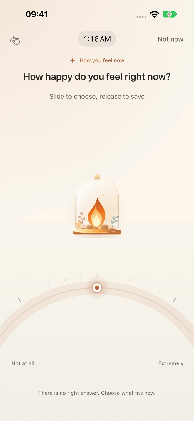 The thumb-friendly mood check-in arc in Emberday